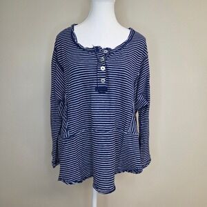 We The Free Striped‎ Oversized Top Cotton Linen Nautical Coastal Blue White M